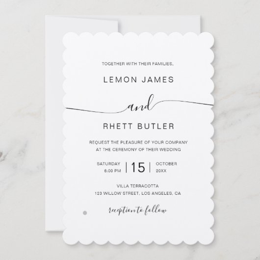 エレガントな洗練されたラグジュアリーなカリグラフィー結婚式 招待状 (正面)