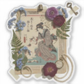 エレガントな浮世絵コラージュアート - ヴィンテージ日本女性 シール (正面)