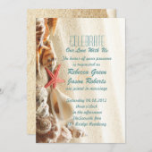 エレガントな海の砂浜の貝殻 ビーチウェディング 招待状 (正面/裏面)