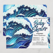 エレガントな海岸のウェーブベイビーシャワー 招待状 (正面/裏面)