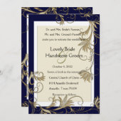 エレガントな海軍および金ゴールドの結婚式招待状 招待状 (正面/裏面)