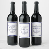 エレガントな海軍アンカー ネイビーブルーフレーム ワインラベル (ボトル)