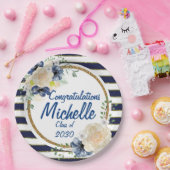 エレガントな海軍及び金ゴールドの水彩画のバラの卒業 ペーパープレート (パーティー)