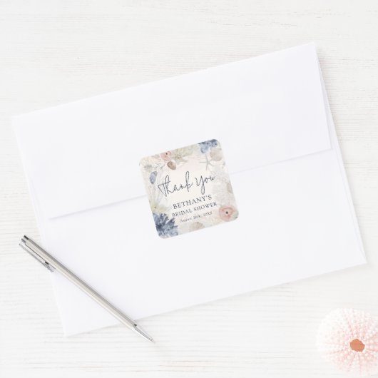 エレガントな海辺のウェディングシャワーお礼メッセージ スクエアシール (封筒)