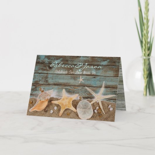 エレガントな海辺の別荘 シェル ビーチ ウェディング シーズンカード (正面)