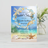 エレガントな海辺の星型貝殻 ブライダルシャワー 招待状 (スタンド正面)