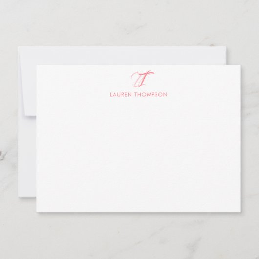 エレガントな淡いピンクのかわいいカップルイニシャルモノグラム ノートカード (正面)