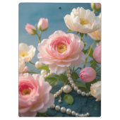 エレガントな淡いピンクのブッシュの花とパール クリップボード (裏面)