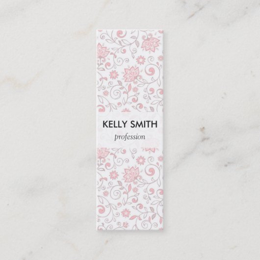エレガントな淡いピンクの花パターン スキニー名刺 (正面)