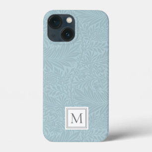 エレガントな淡青色の花の植物モノグラム iPhone 13 MINIケース