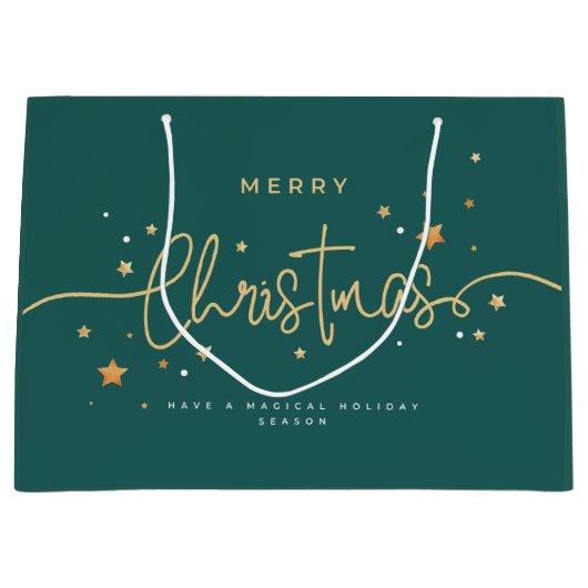 エレガントな深いティールブルーのクリスマスギフトバッグ | モダンホリデー ラージペーパーバッグ (正面)