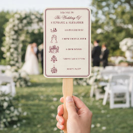 エレガントな深いバーガンディとアイボリーの結婚式プログラム ハンドファン
