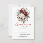 エレガントな深紅の花の結婚式RSVPカード 出欠カード (正面)