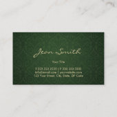 エレガントな深緑色のダマスク織の名刺 名刺 (裏面)