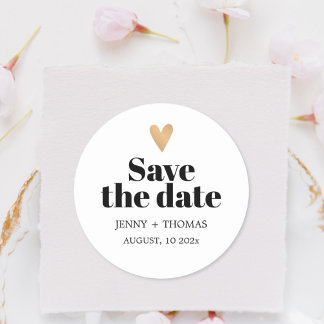 エレガントな清潔な結婚式のゴールドハートのSave the Date ラウンドシール