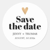 エレガントな清潔な結婚式のゴールドハートのSave the Date ラウンドシール (正面)