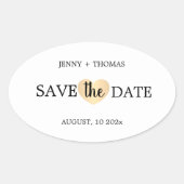 エレガントな清潔な結婚式のゴールドハートのSave the Date 楕円形シール (正面)
