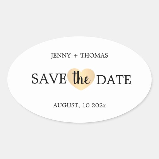 エレガントな清潔な結婚式のゴールドハートのSave the Date 楕円形シール (正面)