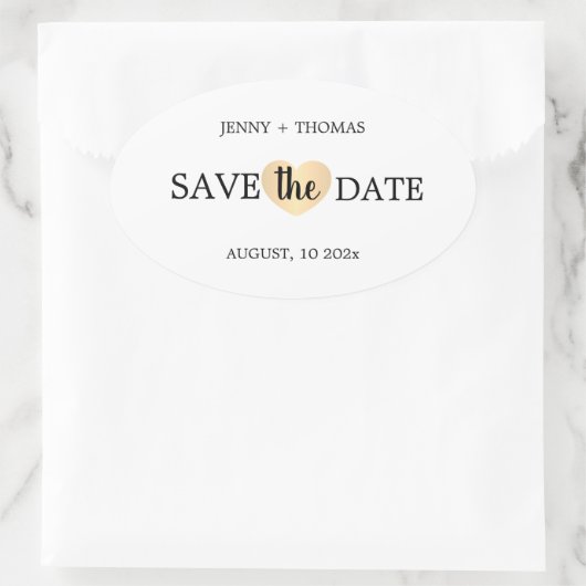 エレガントな清潔な結婚式のゴールドハートのSave the Date 楕円形シール (バッグ)