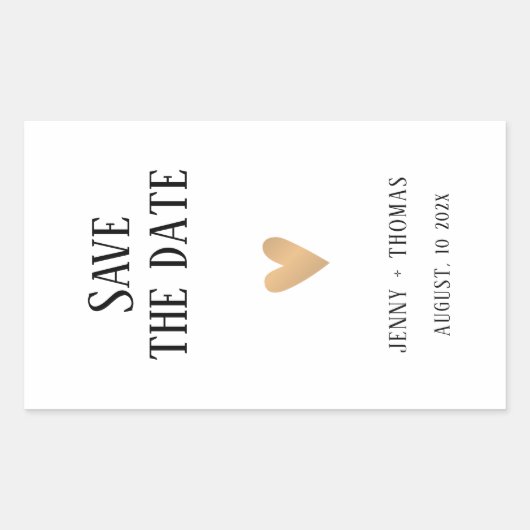 エレガントな清潔な結婚式のゴールドハートのSave the Date 長方形シール (正面)