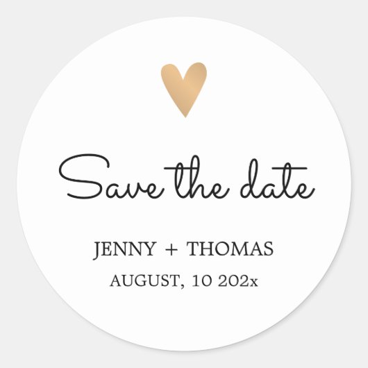 エレガントな清潔な結婚式のゴールドハート・セーブ・ザ・デート ラウンドシール (正面)
