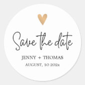 エレガントな清潔な結婚式 ゴールドハート Save the date ラウンドシール (正面)