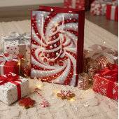 エレガントな渦巻きクリスマスツリーギフトバッグ ミディアムペーパーバッグ