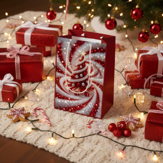 エレガントな渦巻きクリスマスツリーギフトバッグ ミディアムペーパーバッグ