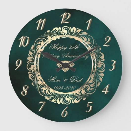 エレガントな渦巻きグリーン 25周年記念 ラージ壁時計 (正面)