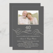 エレガントな渦巻き アニバーサリー フォト 招待状 - グレー (正面/裏面)