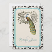 エレガントな渦巻き ヴィンテージ リリー フローラル ピーコック ウェディング 招待状 (裏面)