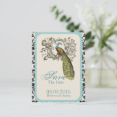 エレガントな渦巻き ヴィンテージ リリー フローラル ピーコック ウェディング 案内ポストカード (スタンド正面)