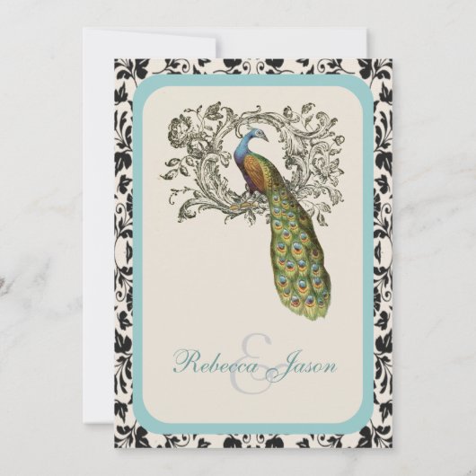 エレガントな渦巻き ヴィンテージ リリー フローラル ペコック ウェディング 招待状 (裏面)