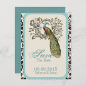エレガントな渦巻き ヴィンテージ リリー フローラル ペコック ウェディング 案内ポストカード (正面/裏面)