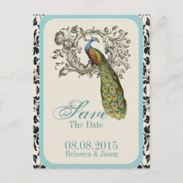 エレガントな渦巻き ヴィンテージ リリー フローラル ペコック ウェディング 案内ポストカード