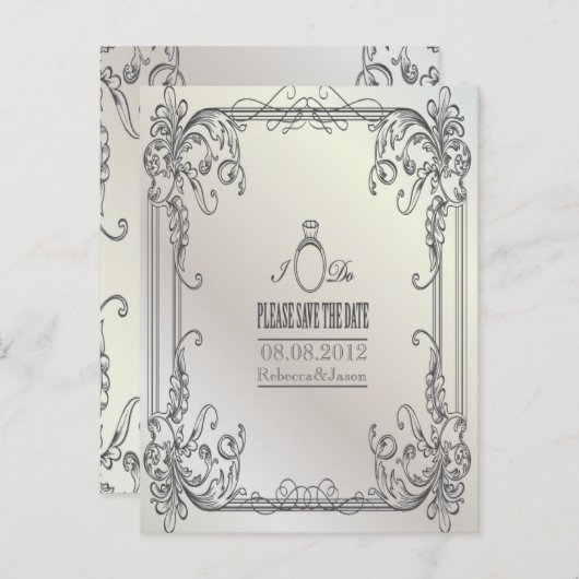 エレガントな渦巻き 現代の結婚式 Save the Date 案内ポストカード (正面/裏面)