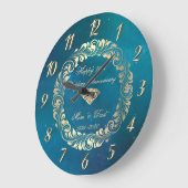 エレガントな渦巻き 青 25周年記念 ラージ壁時計 (傾斜)
