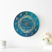 エレガントな渦巻き 青 25周年記念 結婚祝い ラージ壁時計 (ホーム)