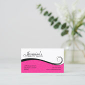 エレガントな渦巻のサロンのショッキングピンクの名刺 予約カード (スタンド正面)