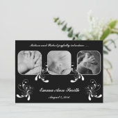 エレガントな渦巻のinblackおよび白いベビーの発表 案内状 (スタンド正面)