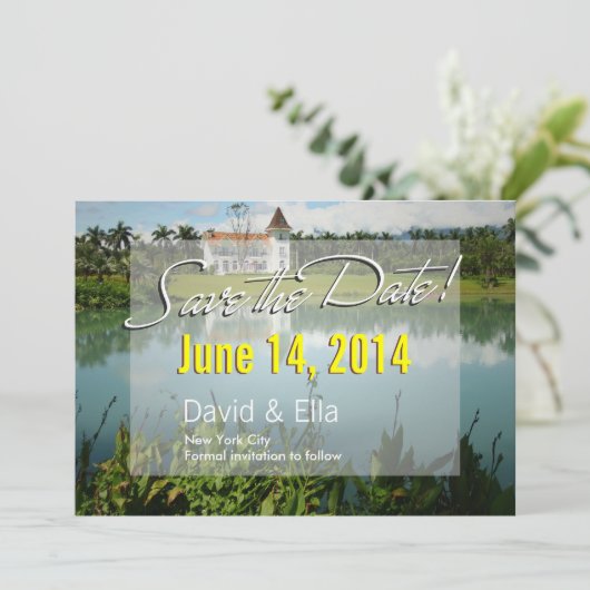 エレガントな湖の家のご案内(保存日付) 招待状 (スタンド正面)