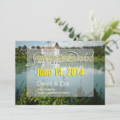 エレガントな湖の家の結婚式　保存日付のお知らせ 招待状 (スタンド正面)