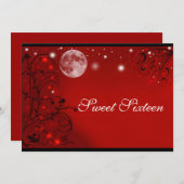 エレガントな満月 赤 黒 白, 16歳の誕生日おめでとう 招待状 (正面/裏面)