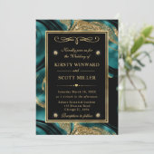 エレガントな溶けたターコイズとゴールドのグリッターの結婚式 招待状 (スタンド正面)