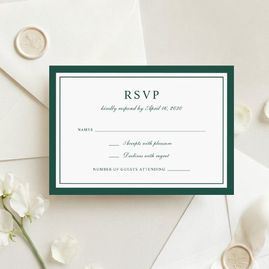 エレガントな濃いハンターグリーンのフレーム 結婚式 RSVP 招待状
