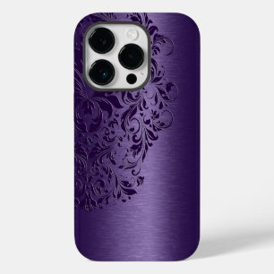 エレガントな濃い紫の花レース模様の紫のケースマット iPhone 14 PROケース