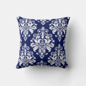 エレガントな濃紺および白のダマスク織パターン クッション (裏面)