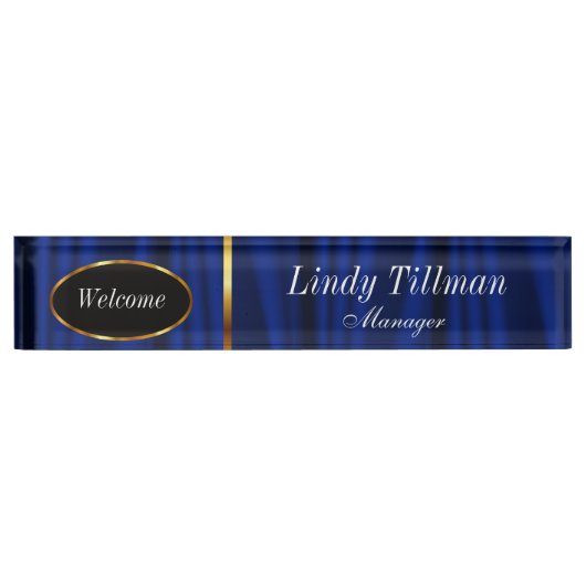 エレガントな濃紺および金ゴールド|は個人化なります デスクネームプレート (正面)