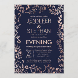 エレガントな濃紺のバラの金ゴールドの花柄の披露宴 招待状