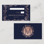 エレガントな濃紺のバラの金ゴールドの花柄 プレイスカード (正面/裏面)